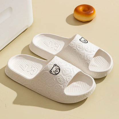 Printting Cute Bear Women Slippers Summer Indoor Soft Cartoon Sandals Bathroom Anti-slip Outdoor Comfy Men Leisure Shoes Couple Beauty Fashion