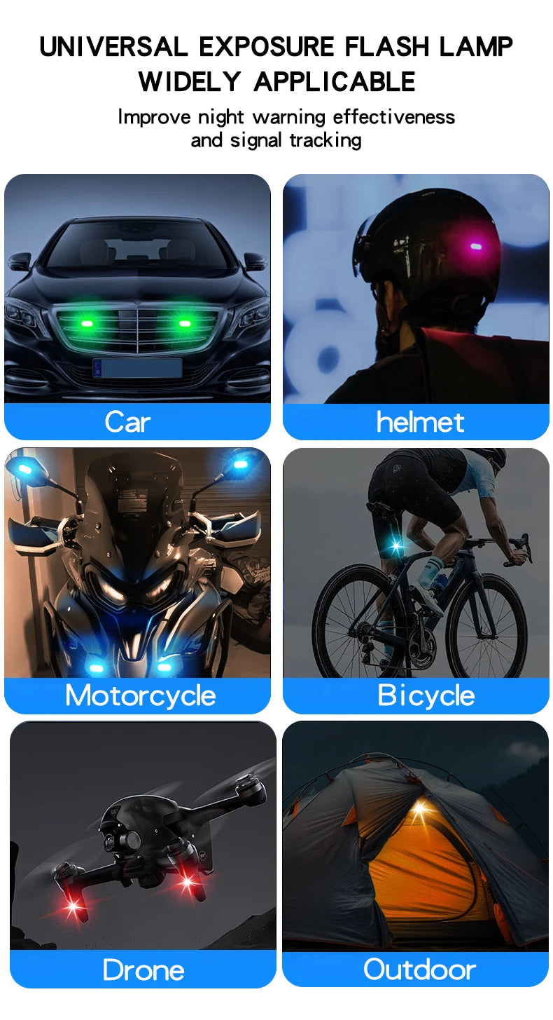 Wireless Light Aircraft Airplane Helicopter Warning Lights RGB Led Strobe lights Motorcycle Lights LED Flash with USB Charging Beauty World Shop