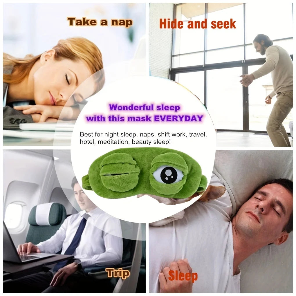 3D Sad Frog Sleep Mask Natural Sleeping Eyeshade Cover Shade Eye Patch Women Men Soft Portable Blindfold Travel Eyepatch Beauty World Shop