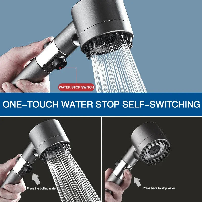 High Pressurized Filter Shower Head 3-mode Adjustable Spray with Massage Brush Rain Faucet Bathroom Accessories Beauty World Shop