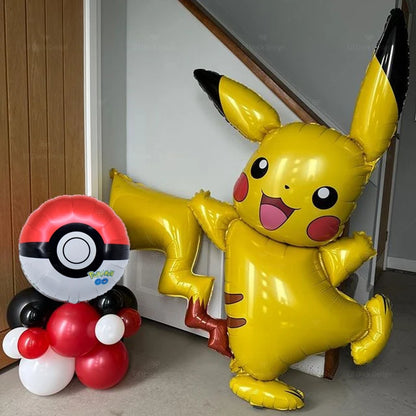 1set Cartoon Pokemon Pikachu Theme Foil Balloons Set Red Black Latex Balloon Kids Birthday Baby Shower Party Decora Supplies Beauty World Shop