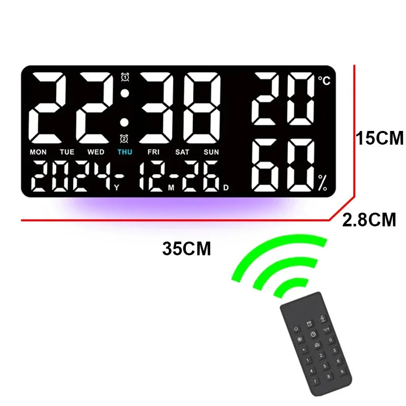 Digital Wall Clock with Atmosphere Lights Remote Control TEMP Humidity Display LED Large Table Clock Multifunctional Alarm Clock Beauty World Shop