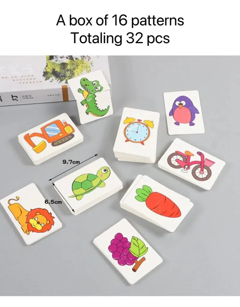 32 Pcs Enlightenment Card Matching Puzzle Early Education Cartoon Pattern Cognitive Boys and Girls Toys Beauty Fashion