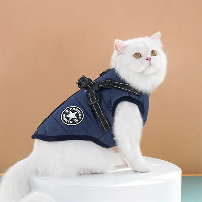 Thick and Warm Waterproof Pet Clothes Dog and Cat Cotton Coats Winter Chest and Back Cat Cotton Vests Dog Supplies