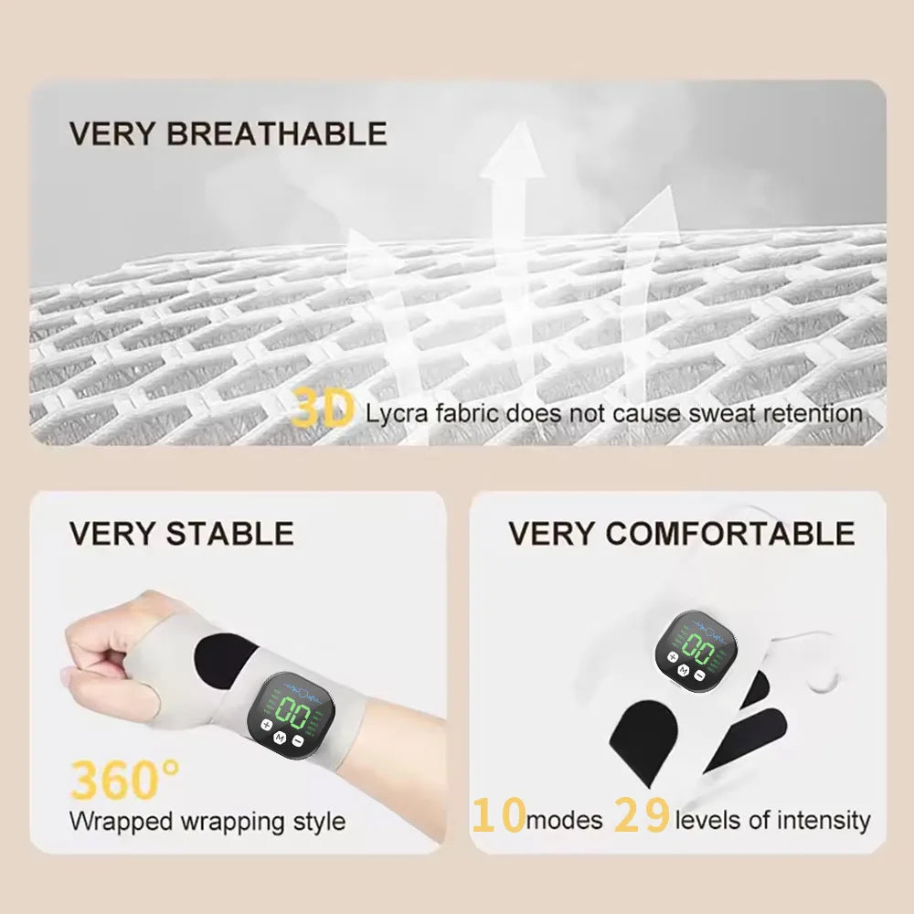 Electric Cordless Hand Wrist Massager 10 Mode Vibration Massage 29 Levels Massage Hands Rechargeable Wrist Brace Protector Wrap Beauty World Shop