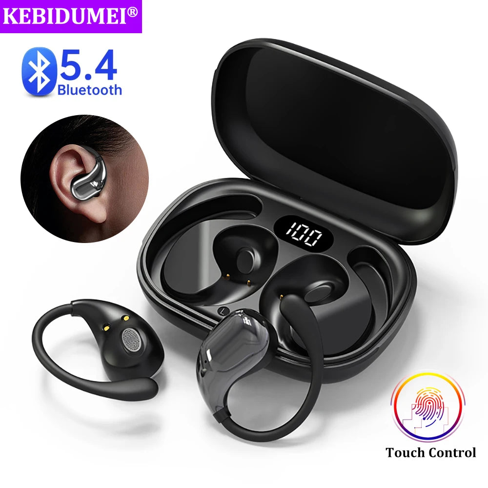 Bluetooth 5.4 Ear Hook Headphones TWS Wireless Earphones HiFi Stereo Waterproof Headsets LED Display Long Standby Touch Earbuds Beauty World Shop