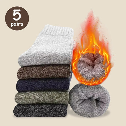 3/5 Pairs Men's Winter Warm Socks, Thick Towel Mid-Calf Socks, Anti-Cold Snow Boots Socks Elastic Solid Color Beauty World Shop
