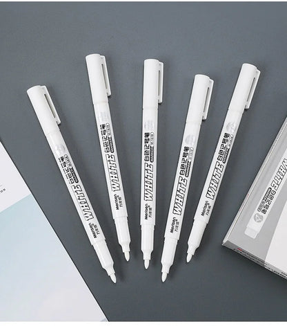 New 1/2/3PCS Waterproof Metal Marker Permanent White Paint Pen Washing Art Painting Graffiti Pens Fabric Wood Leather Marker1MM Beauty World Shop