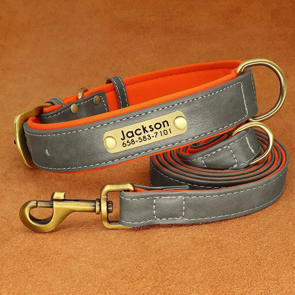 Customized Leather Dog Collar Leash Set Soft Padded Leather Collar For Small Medium Large Dogs With Free Engraved Nameplate Beauty World Shop