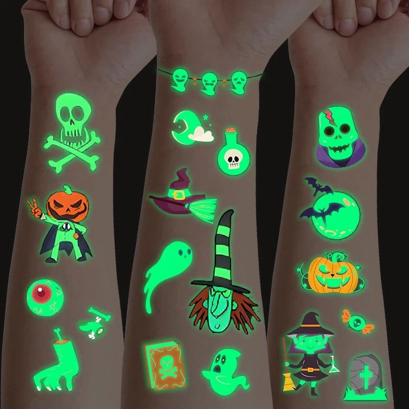 10Sheets Halloween Luminous Tattoo Stickers Ghost Pumpkin Kids Adults Halloween Party Decoration Glow In The Dark Supplies Gifts Beauty World Shop