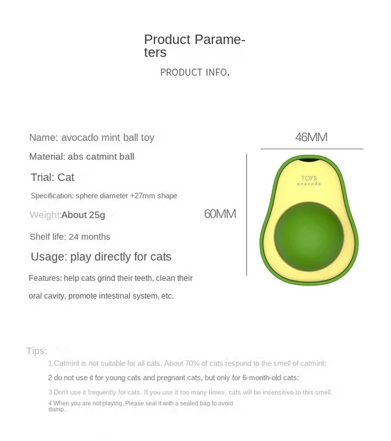 Avocado Catnip Ball Rotatable Pet Toy Mint Ball Wall Stickup Cat Snacks For Kitten Cat Cartoon Pet Teeth Cleaning Supplies