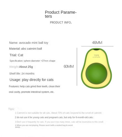 Avocado Catnip Ball Rotatable Pet Toy Mint Ball Wall Stickup Cat Snacks For Kitten Cat Cartoon Pet Teeth Cleaning Supplies