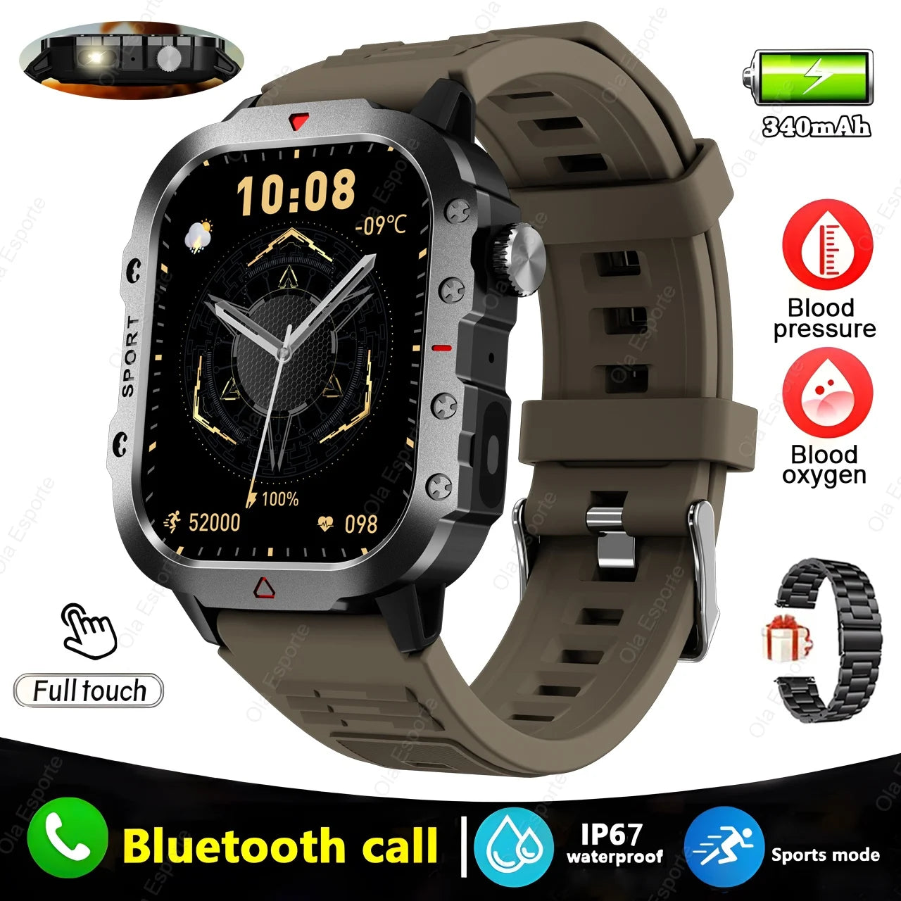 New Military GPS Smart Watch Men Flashlight Compass Waterproof Outdoor Sports Tracker Bluetooth Calls Smartwatch For Android IOS