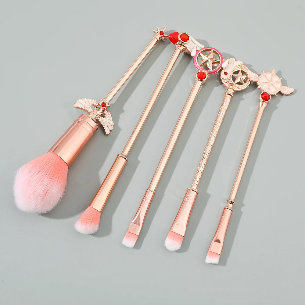 5pcs Metal Handle Soft Fluffy Makeup Brush Set Anime Card Captor Sakura Cosmetics Powder Brush Pink Eyeshadow Eyebrow Brush Beauty World Shop