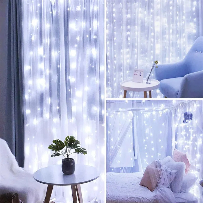 Christmas Lights LED Fairy String Curtain Lights 8 Mode Remote USB Festoon Christmas Decor For Home Holiday New Year Lamp Beauty Fashion