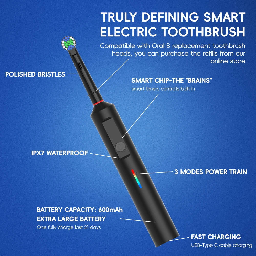 Intelligent Rotating Electric Toothbrush, Rechargeable Rotary Toothbrush Compatible with Oral B Replacement Electric Brush Heads Beauty World Shop