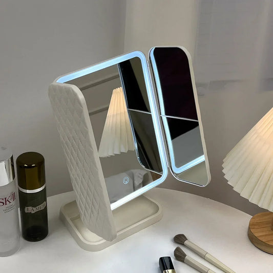 Trifold Makeup Mirror LED Lights Dorm Dressing Mirror Beauty Light up your fill light with Smart Complementary Makeup Mirror Tri Beauty World Shop