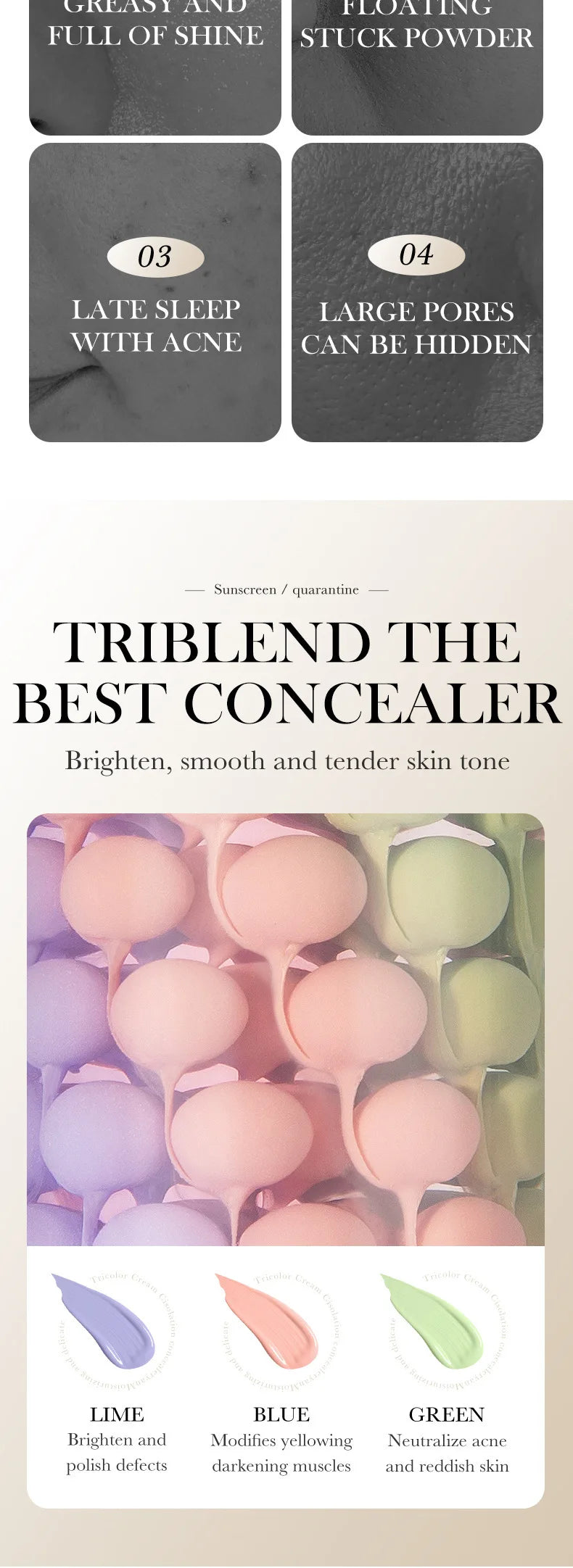 Face Makeup Primer Tri-color Cream Contour Color Isolation Waterproof Makeup Foundation Natural Makeup Base Cream 40g Beauty World Shop
