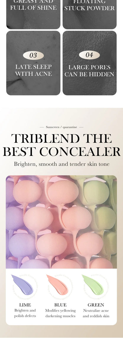 Face Makeup Primer Tri-color Cream Contour Color Isolation Waterproof Makeup Foundation Natural Makeup Base Cream 40g Beauty World Shop