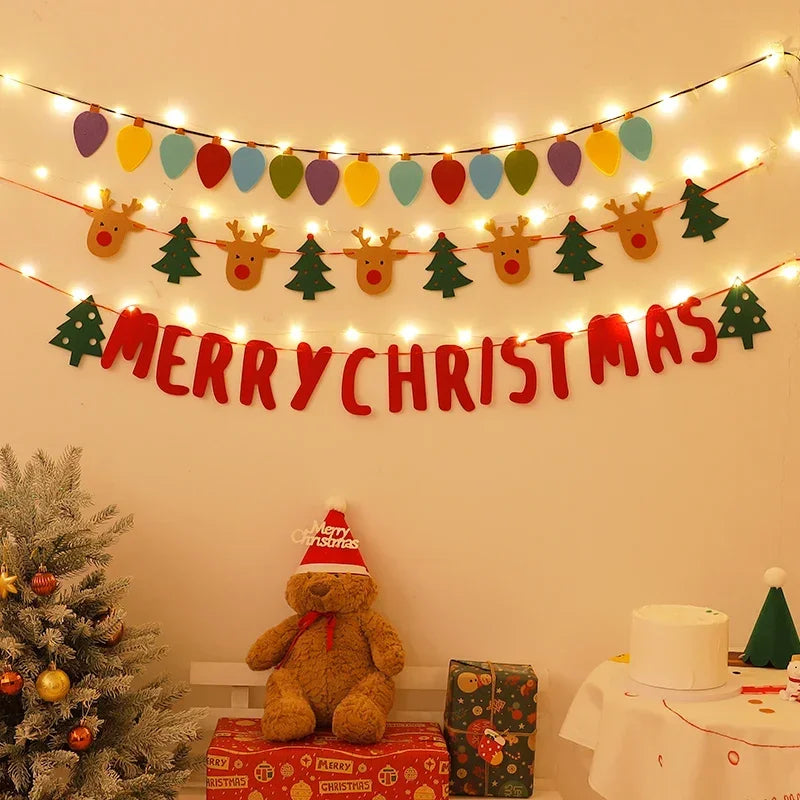LED String Light DIY Handmade Decorated Merry Christmas Holiday Hanging Home Room Background Pull Flag Banner Christmas Pendant Beauty World Shop