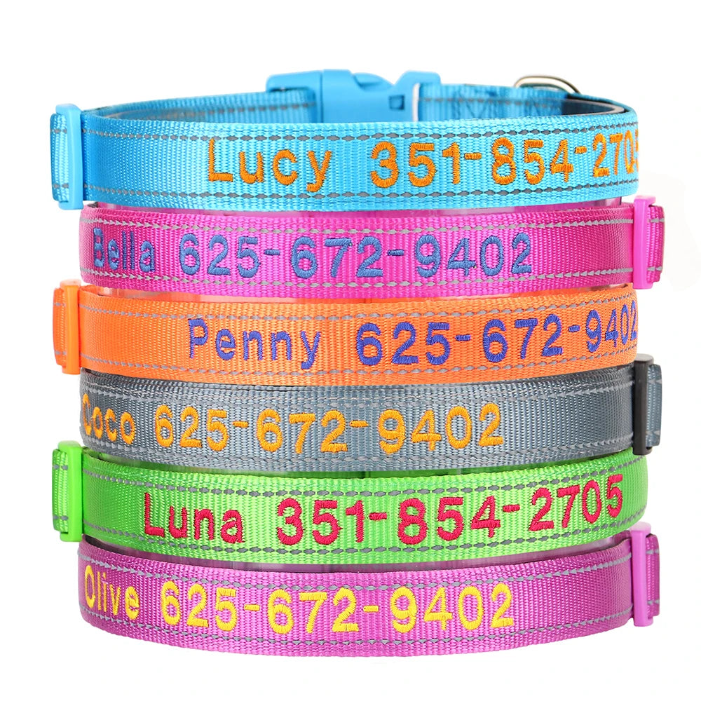 Embroidered Nylon Dog Collar Personalized Puppy Cat Collars Reflective Pet ID Collars DIY Phone Name ID For Small Large Dog Cat Beauty World Shop