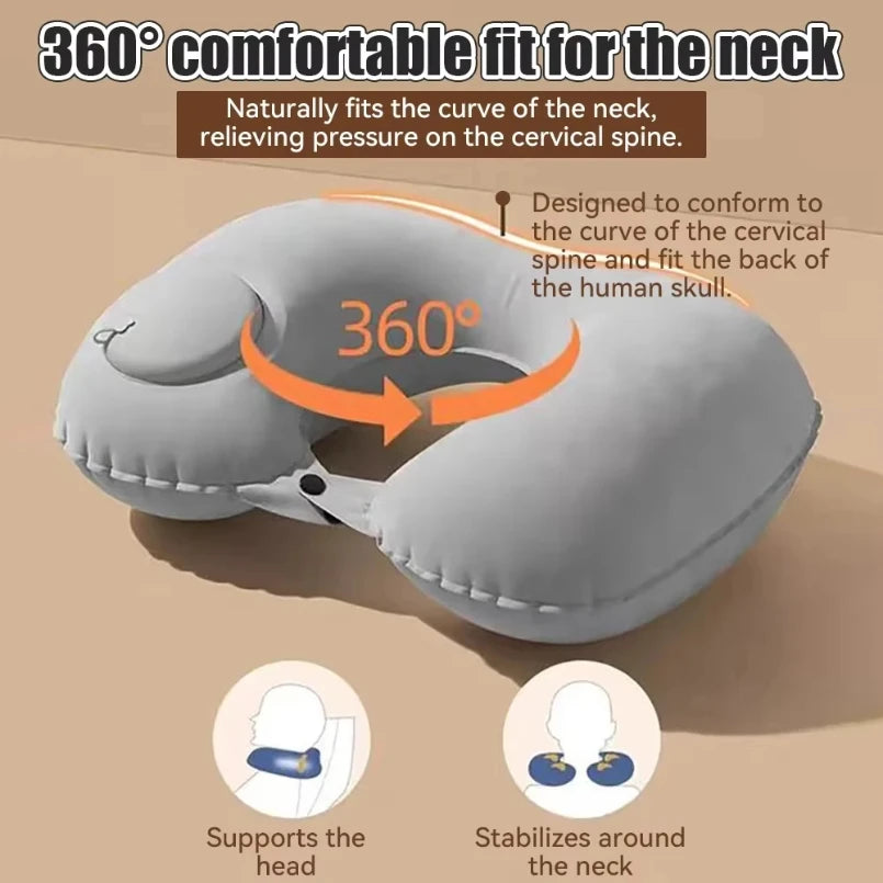 Inflatable Travel Neck Pillow U-shaped Cervical Orthopedic Protection Pillow Outdoor Portable Foldable Pillow Travel Essentials Beauty World Shop
