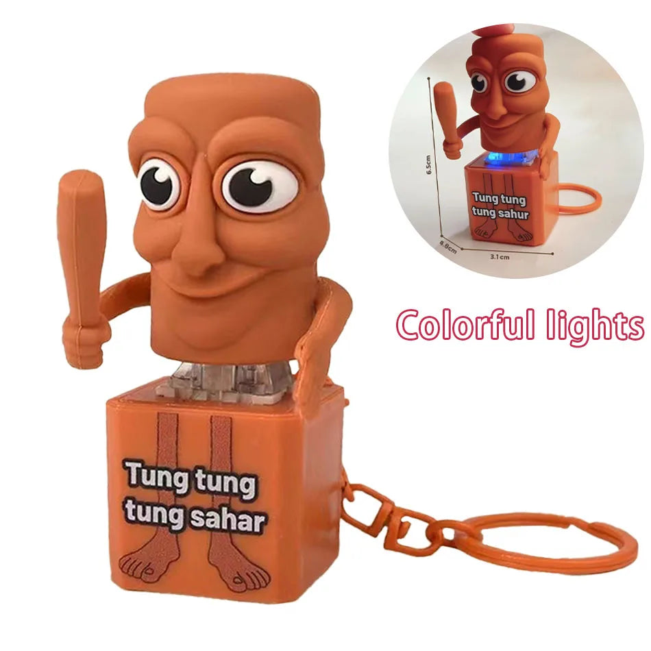 New Tralalero Tralala Tungtungtung Wooden Stick Man Button Keychain with Luminous Pendant - Anime Peripheral Decor Gift Toys Beauty World Shop