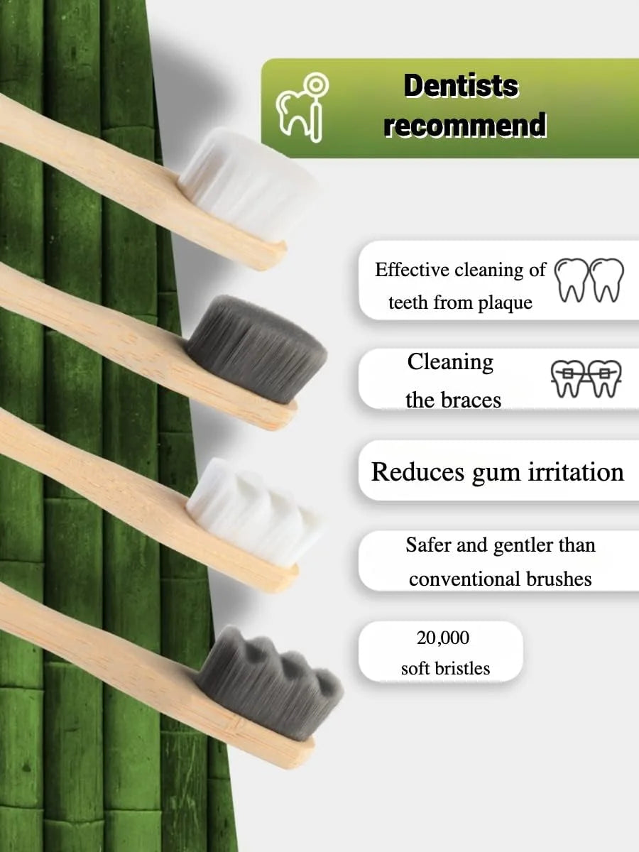 4Pcs  Bamboo Toothbrush Biodegradable20,000 High Bristle Count Toothbrush - Micro-Nano Extra Soft Bristles for Sensitive Teeth Beauty World Shop