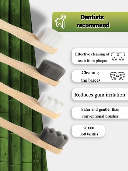 4Pcs  Bamboo Toothbrush Biodegradable20,000 High Bristle Count Toothbrush - Micro-Nano Extra Soft Bristles for Sensitive Teeth Beauty World Shop