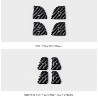 For Tesla Model Y 2019-2025 Juniper Model 3 Highland 2024 Carbon Fiber Car Interior Door Switch Button Trim Stickers Accessories Beauty World Shop