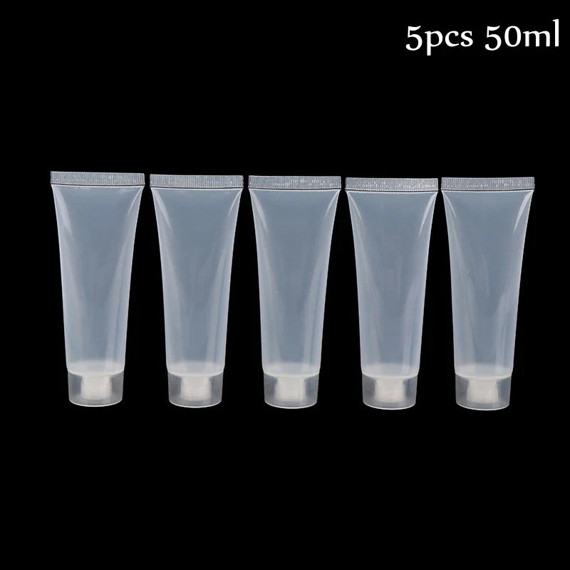 5pcs Squeeze Lotion Container Refillable Bottle Travel Pack Empty Matte Clear Tube Cosmetic Cream Lotion Shampoo Bath Beauty Trend Shop