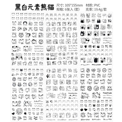 6Pieces/Set Transparent Pvc Waterproof Cartoon Sticker DIY Hand Account Decorative Stickers Kawaii Phone Cup Stickers Beauty World Shop
