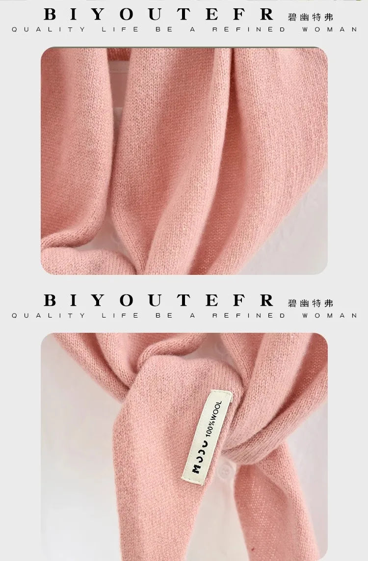 100% Australian Wool Knitted Triangle Scarf Shawl Women's Autumn  Winter Warm Neck Protection Scarf Decorative  Small Scarf Beauty World Shop