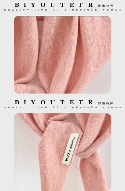 100% Australian Wool Knitted Triangle Scarf Shawl Women's Autumn  Winter Warm Neck Protection Scarf Decorative  Small Scarf Beauty World Shop