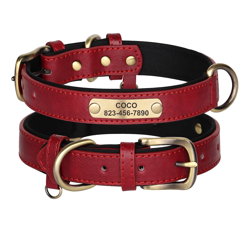 Custom ID Name Dog Collar PU Leather Dogs Collars Adjustable Pet Necklace Padded for Small Medium Large Dogs Pug Free Engraving