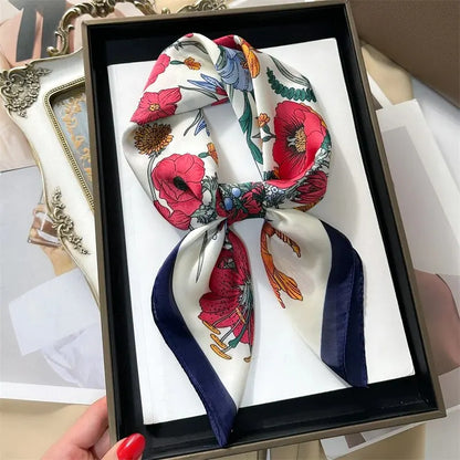Luxury Print imitation Silk Square Scarf Women Spring Neck Tie Shawl Wraps Female Hair Hand Wrist Headkercheif Hijab Bandana Beauty World Shop