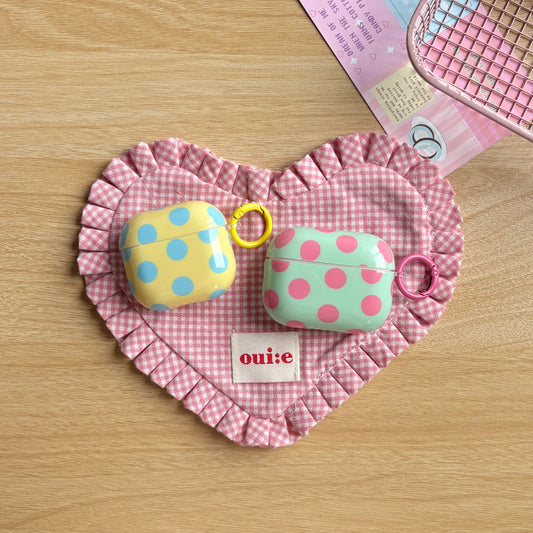 Fashion Simple Big Pink Blue Dots Polka Point Pattern Glossy Earphone Case with Ring Cover for AirPods 1 2 3 4 Pro 2 Pro 3