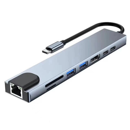 USB 8 In 1 Type C 3.1 to 4K HDTV Hub Adapter With SD TF 100M RJ45 Card Reader Pd Fast Charge For Macbook Notebook Computer Beauty World Shop