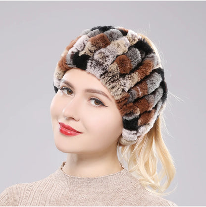 Women Handmade Stretch 100% Real Rabbit Fur Scarf Knit Genuine Rex Rabbit Fur Headbands Girls Natural Rabbit Fur Ring Scarves Beauty World Shop