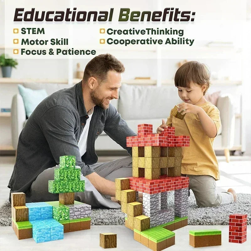 Magnetic Building Blocks Montessori STEM Educational Sensory Toys for Mine World Kids Boys Girls Ages 3+ DIY Magnet Cube Gift Beauty World Shop