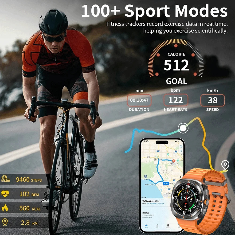 Smart Watch 8 Ultra 2025 Color Matching GPS Compass Smart Watch BT call NFC IP68 Waterproof 4GB Health monitoring Reduction 100% Beauty World Shop