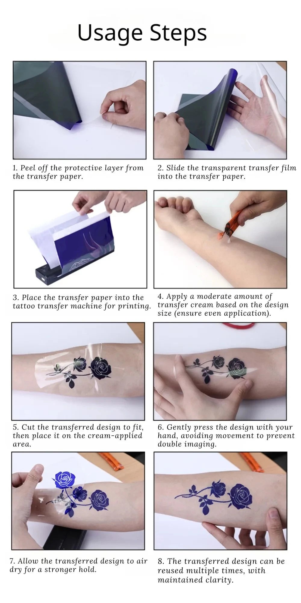 New Tattoo Transfer Paper Tattoo Stencil 50pcs Transparent  Clear Pattern Thermal Tattoo Transfer Film Paper Stencil Accessories Beauty World Shop