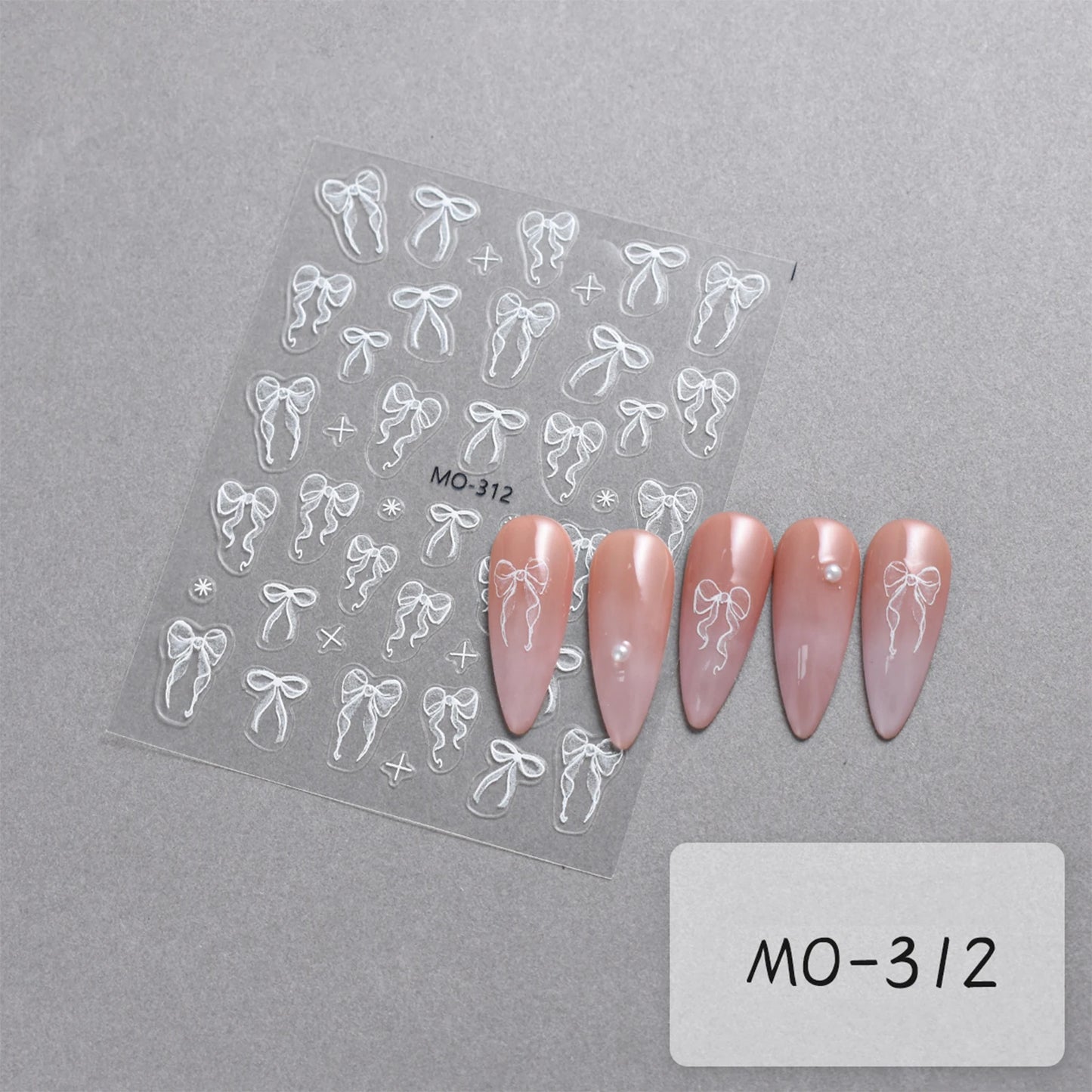 Bowknot Nail Stickers 3D Relief White Ribbon Cute Sweet Pink Self-Adhesive Nail Art Decoration Decals For Nail Tips Manicures Beauty World Shop
