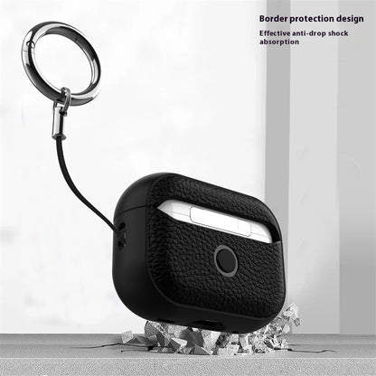 For Airpods Pro3 Case Luxury Lychee Leather Business Earphone Case with Hook Strap Headphone Cover For Apple AirPods 4 3 2 1 Pro