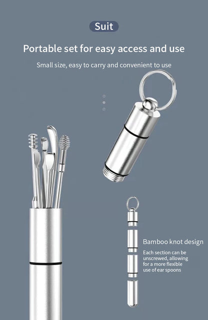 6Pcs/Set Ear Wax Pickers Stainless Steel Earpick Wax Remover Curette Ear Pick Cleaner Ear Cleaner Spoon Care Ear Clean Tool Beauty World Shop