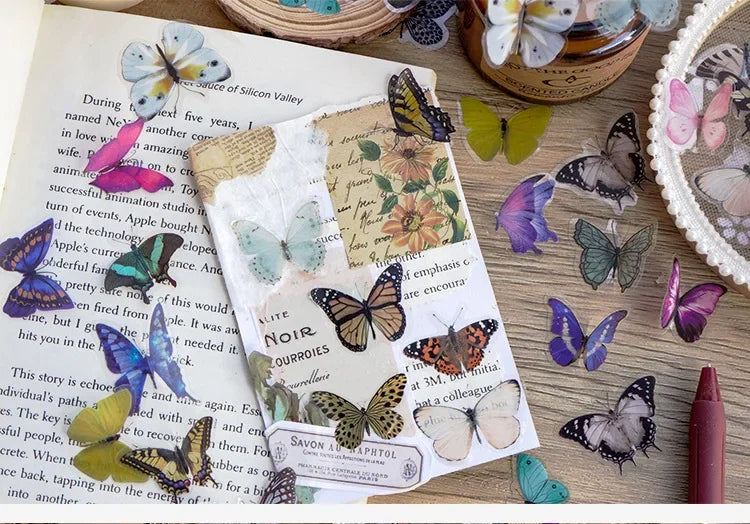 Journamm 40pcs/pack Butterfly Series Stickers Art Collage Junk Journal DIY Scrapbooking PET Waterproof Craft Aesthetics Stickers Beauty World Shop
