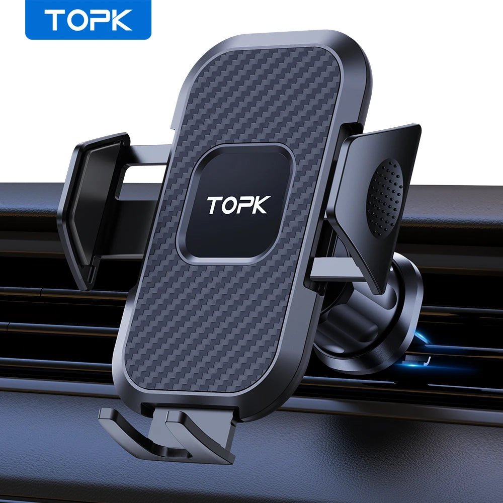 Car Phone Holder Mount,TOPK Upgrade Auto Locking Universal Phone Stand Holder with Hook Clip for Car Air Vent for iPhone Samsun Beauty World Shop
