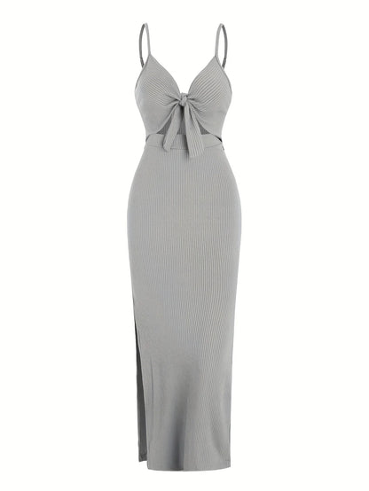 Europe and America knit simple sleeveless suspender dress in spring and summer, leaking back and sexy long skirt with neck. Beauty World Shop
