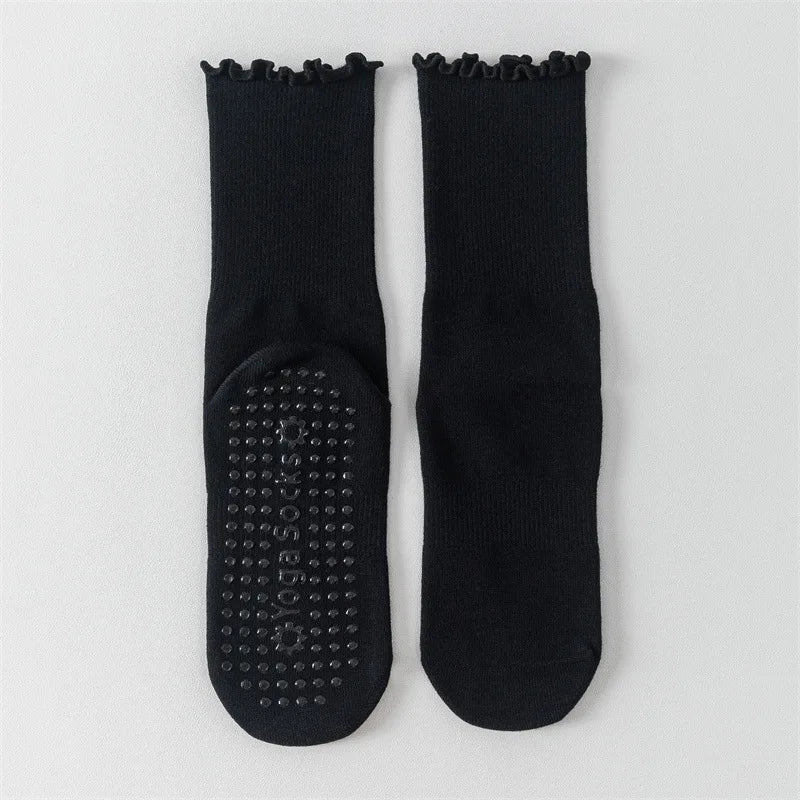 Yoga socks, boneless mid tube socks, sports anti slip thin fit, fitness Pilates combed cotton women's socks Beauty World Shop