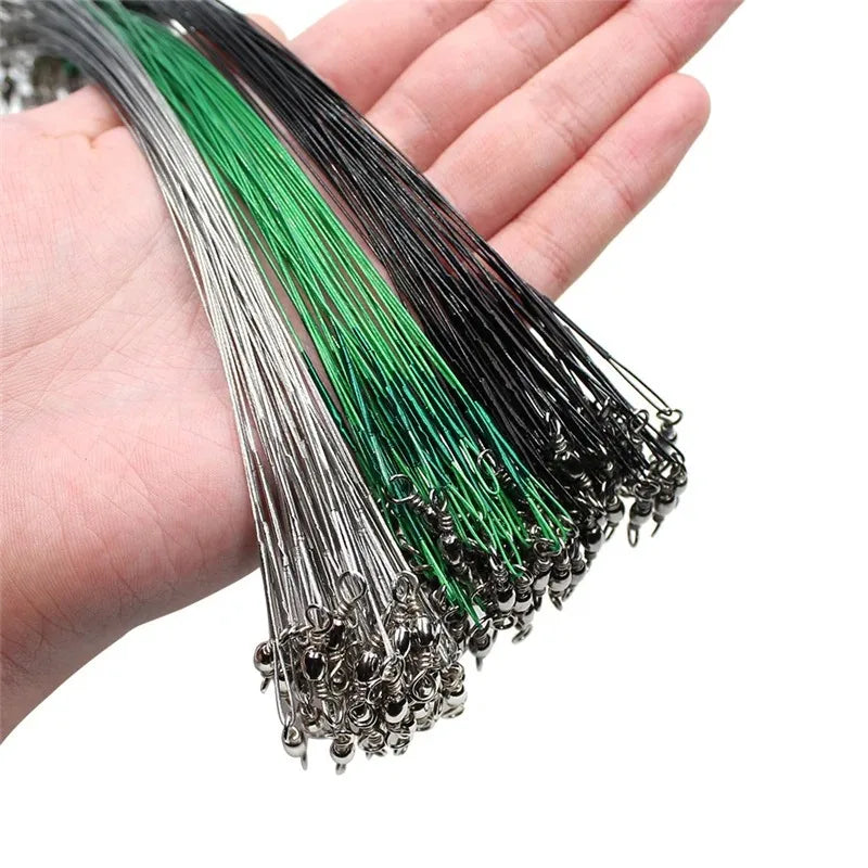 20pcs Anti Bite Steel Fishing Line Steel Wire Leader With Swivel Fishing Accessory Lead Core Leash Fishing Wire 15CM-50CM Beauty World Shop